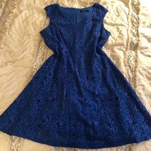 Bright Blue Ellen Tracy Lace A-Line Dress